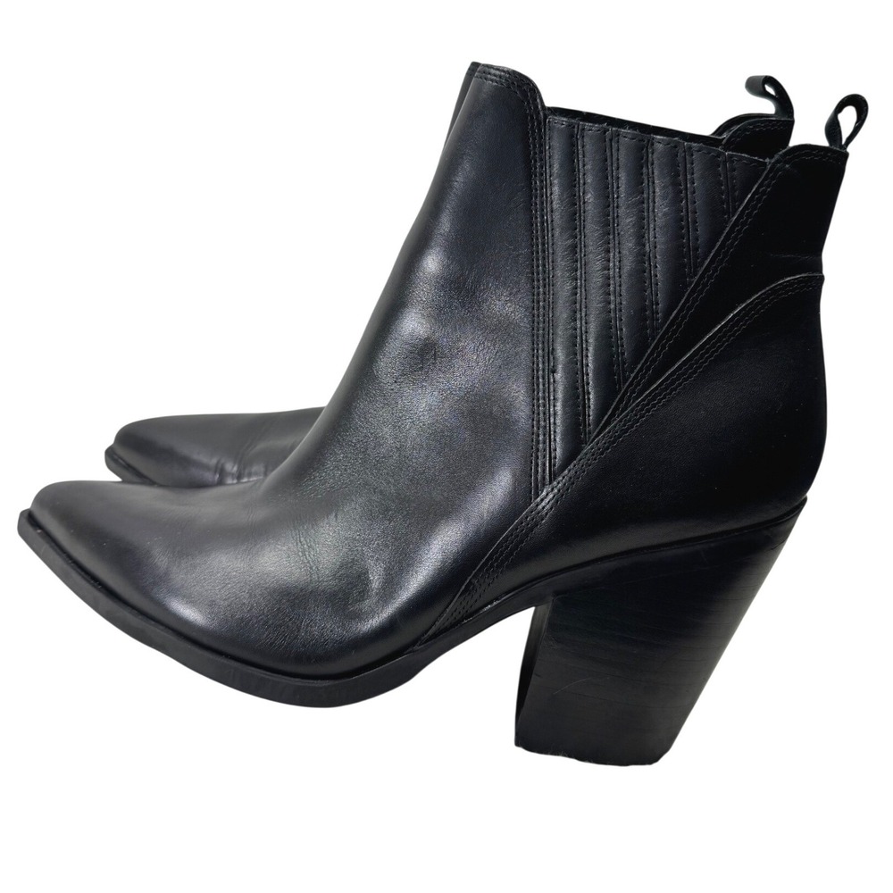 Marc Fisher LTD Gadri Ankle Boot Women 12 Black Leather Pointed Toe Block Heel - Picture 6 of 16